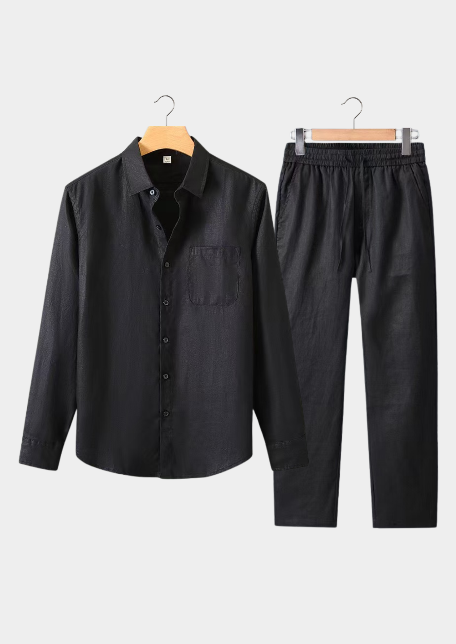 Men's Dolcevita Linen Long Sleeve Summer Set – All Black