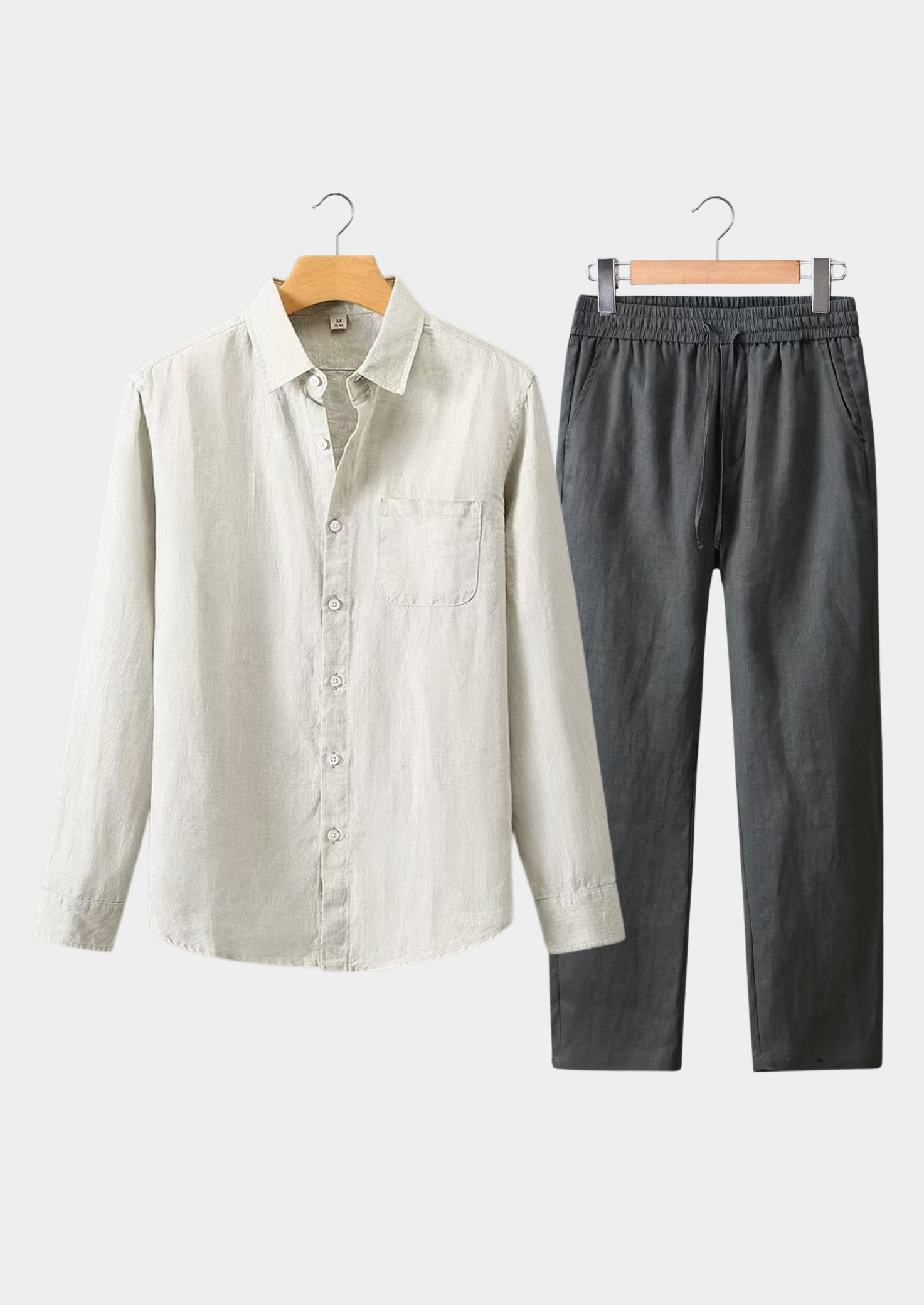 Men's Dolcevita Linen Long Sleeve Summer Set – Beige/Gray