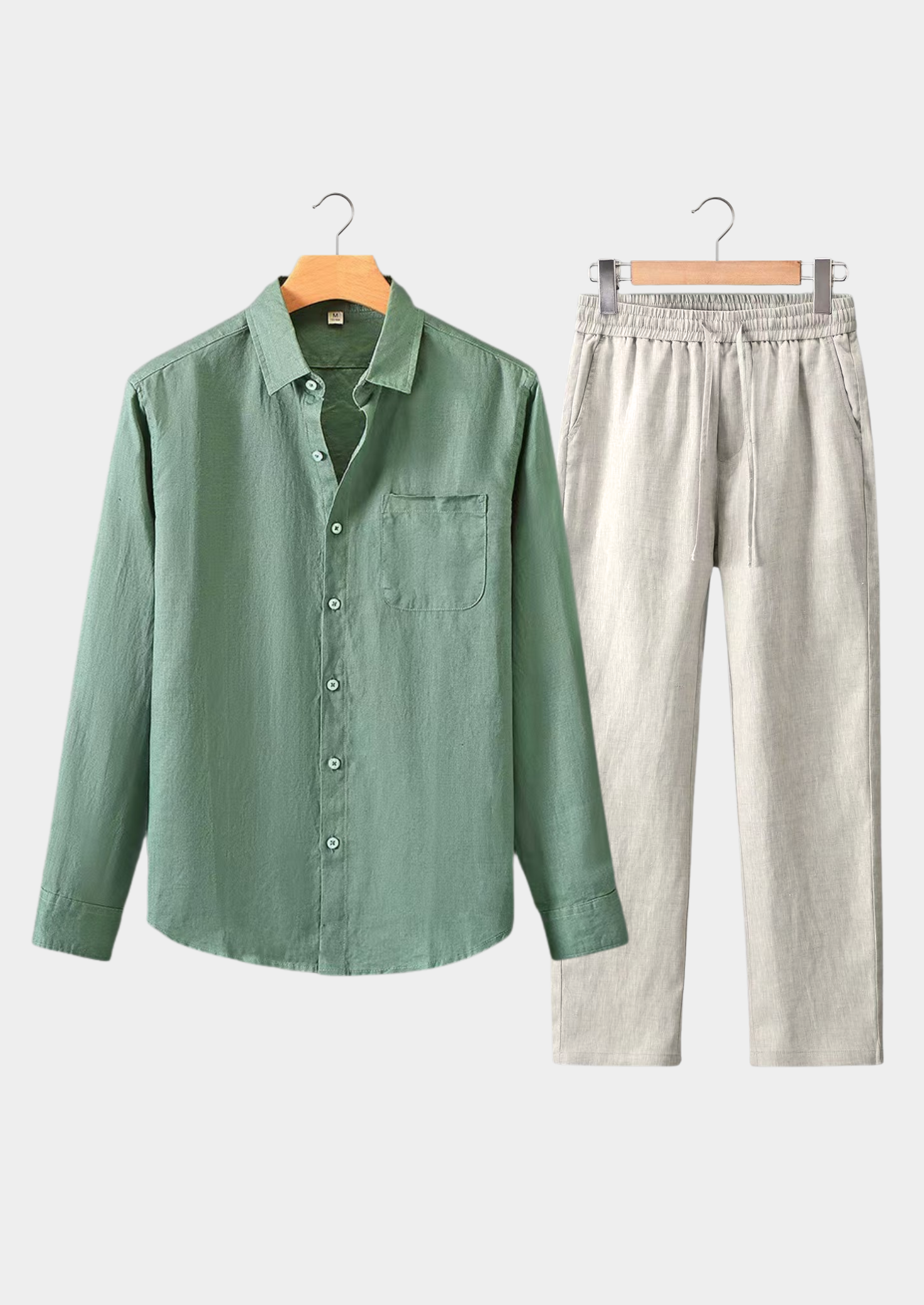 Men's Dolcevita Linen Long Sleeve Summer Set – Green/Beige