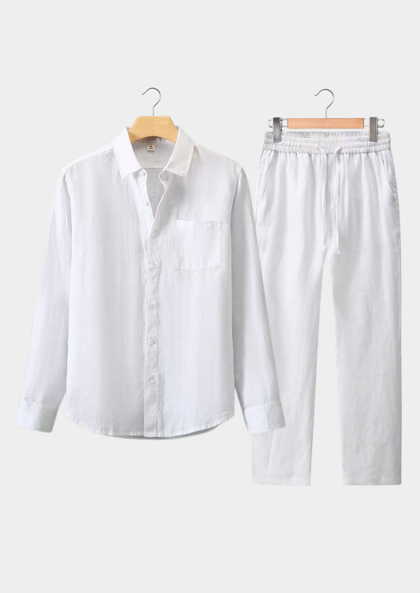 Men's Dolcevita Linen Long Sleeve Summer Set – All White