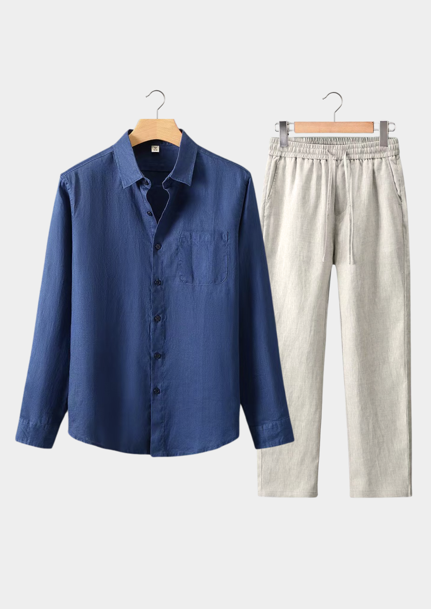 Men's Dolcevita Linen Long Sleeve Summer Set – Navy Blue/Beige