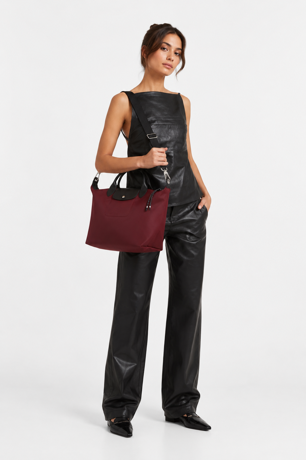 Le Pliage Energy L Top Handle Crossbody Bag Burgundy