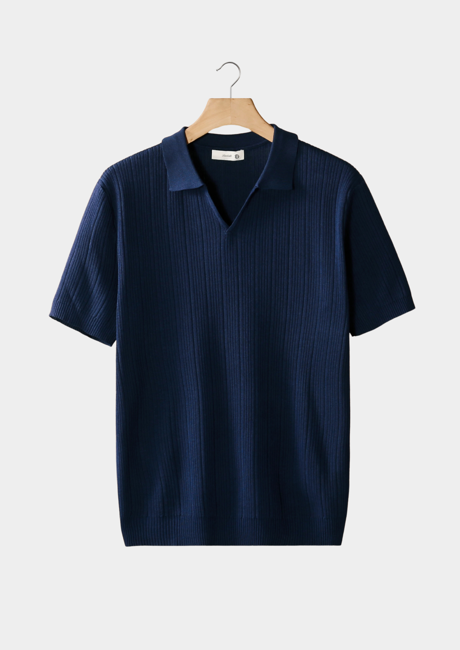 Men's Ribbed Knit Open V-Neck Polo Shirt