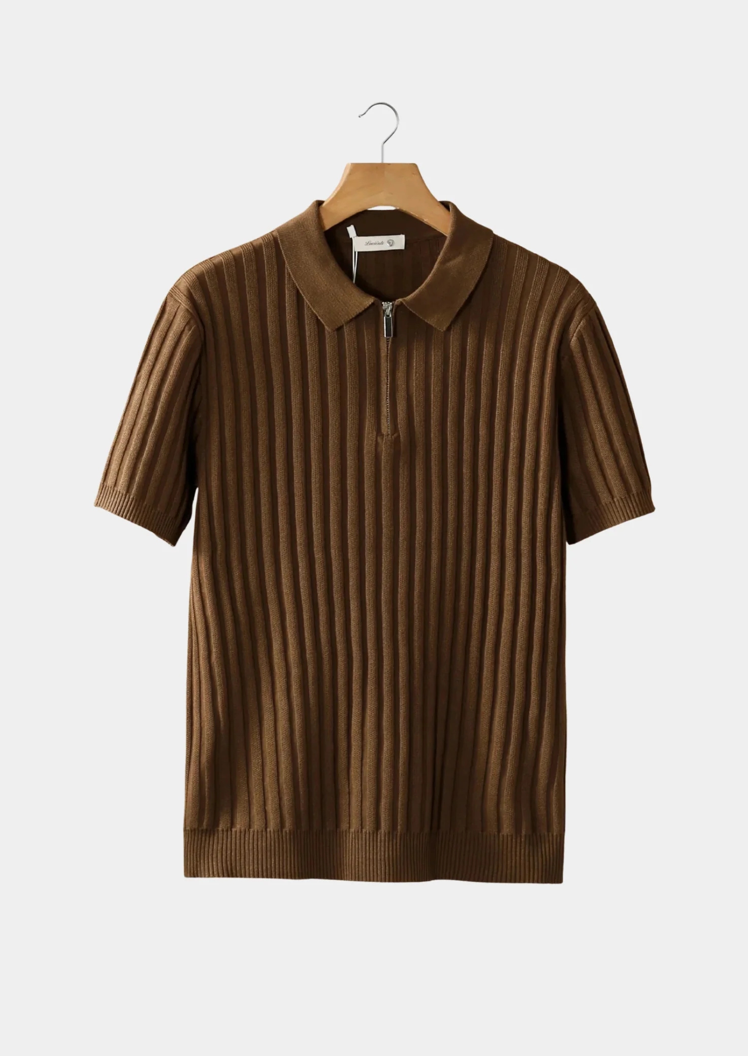 Men's Ribbed Knit Half-Zip Polo Shirt