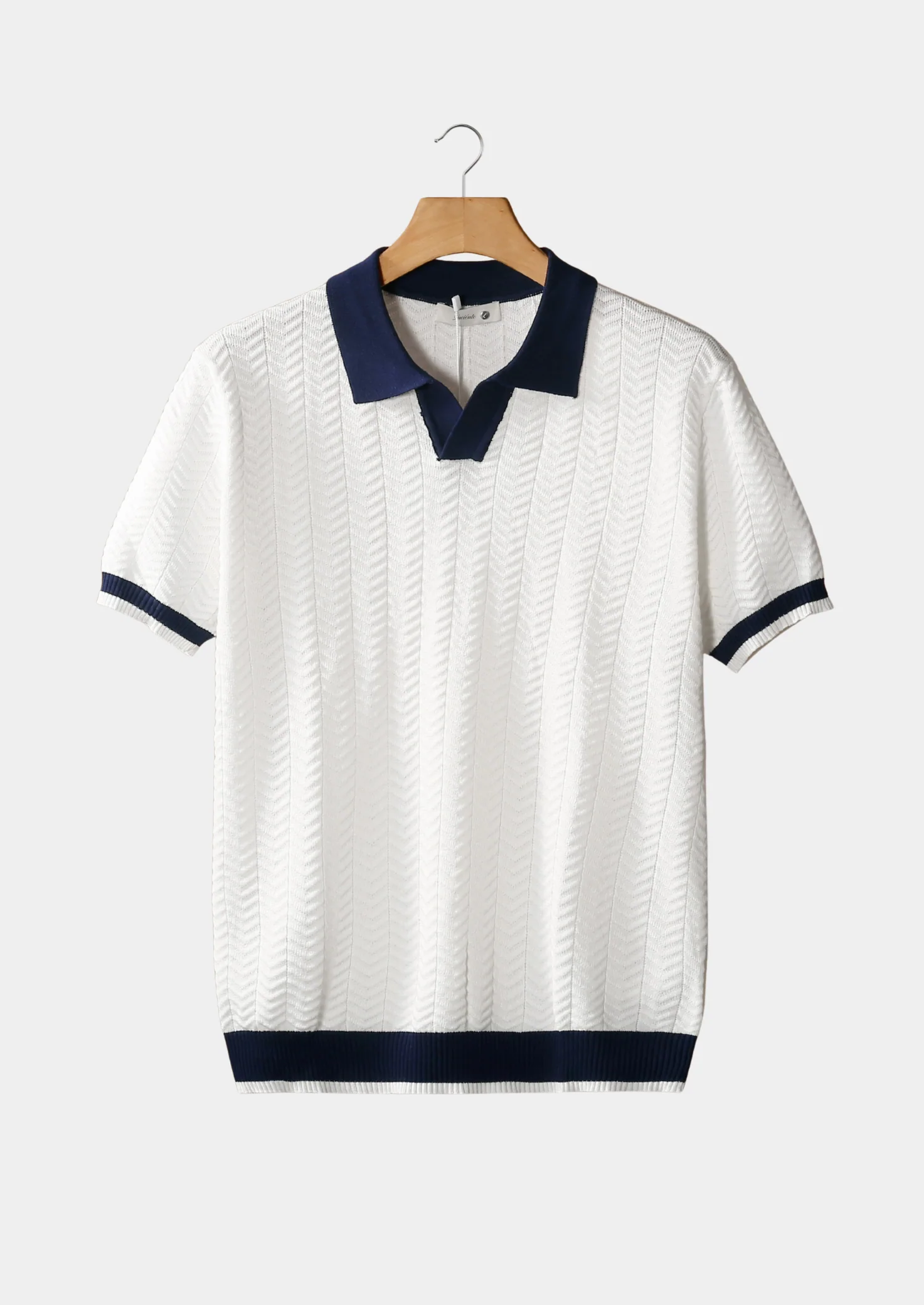 Men's Chevron Knit Contrast Tipped Polo Shirt