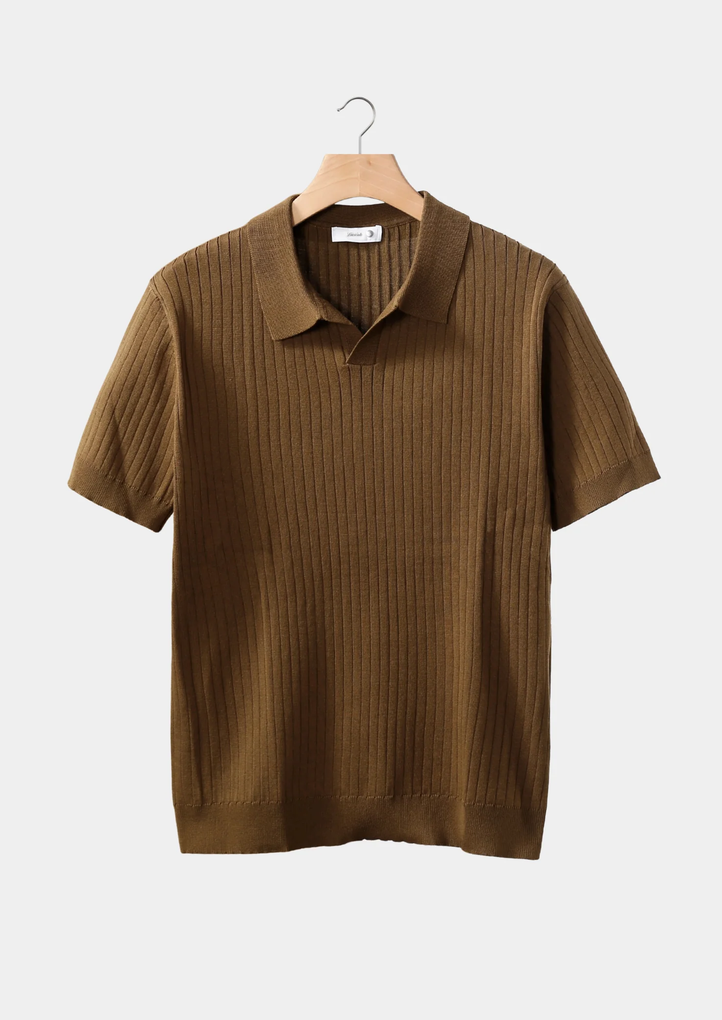 Men's Ribbed Knit Open V-Neck Polo Shirt