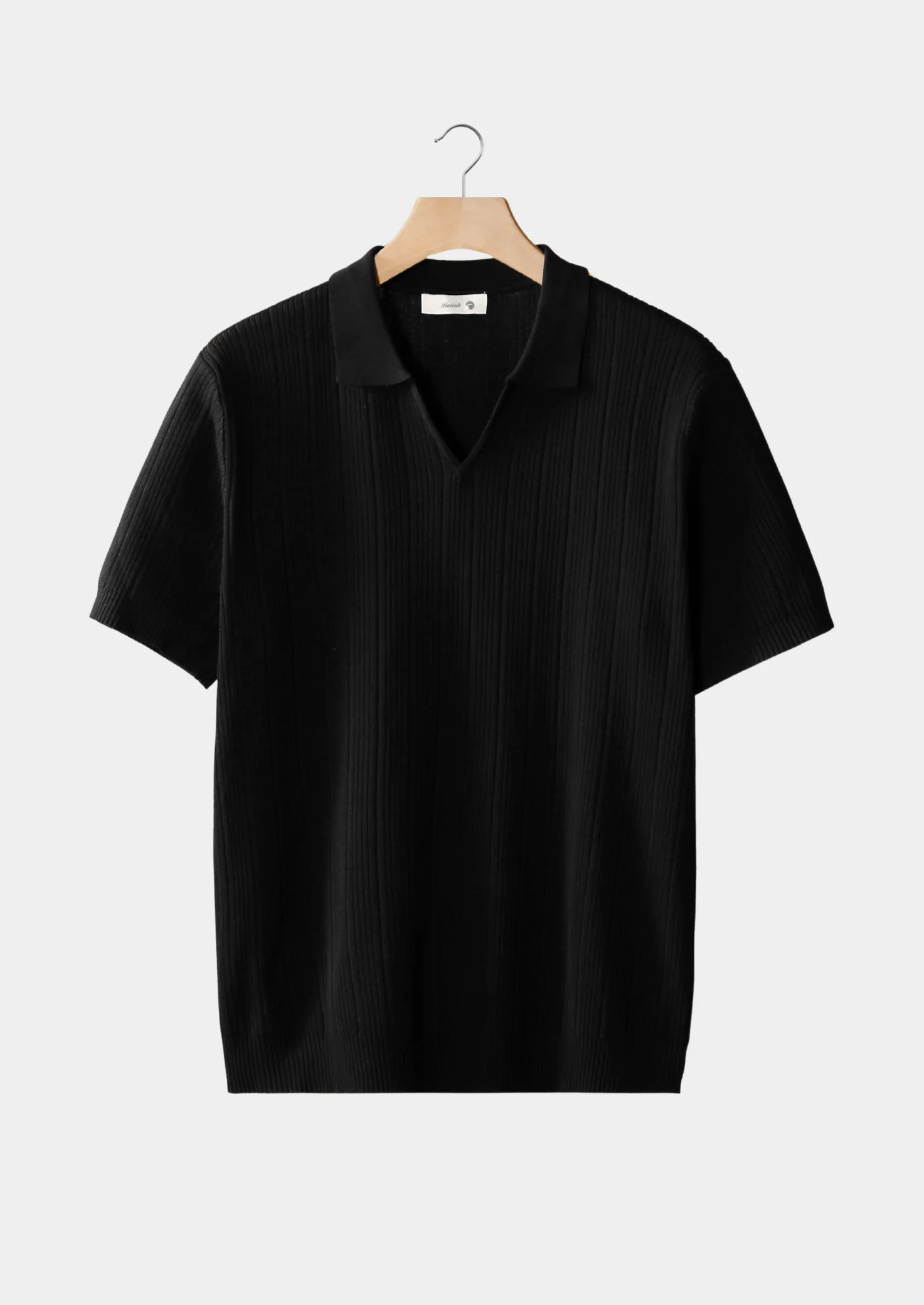 Men's Ribbed Knit Open V-Neck Polo Shirt