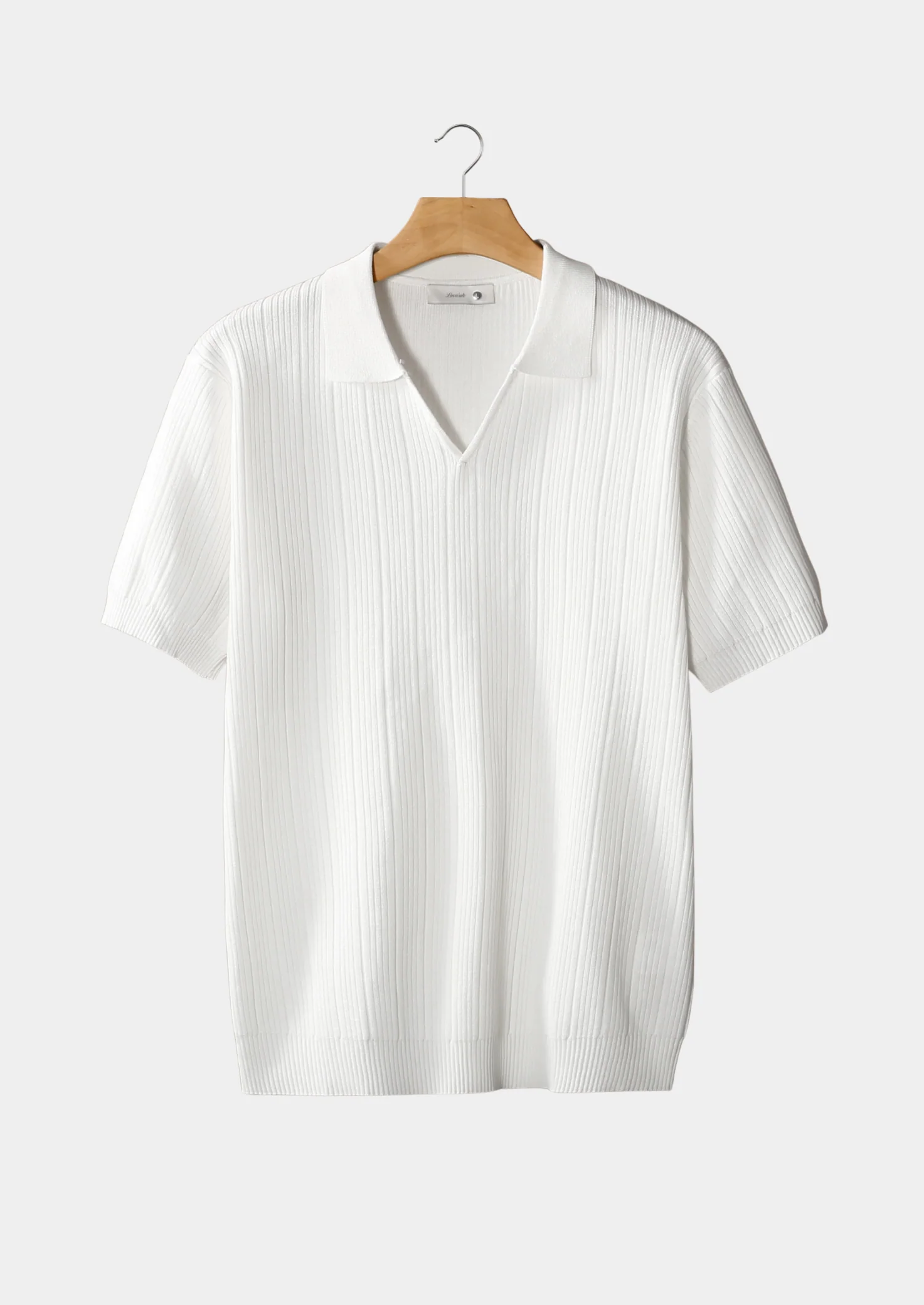 Men's Ribbed Knit Open V-Neck Polo Shirt