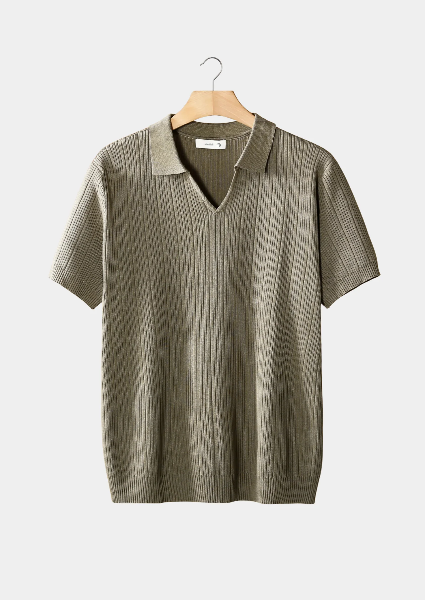 Men's Ribbed Knit Open V-Neck Polo Shirt