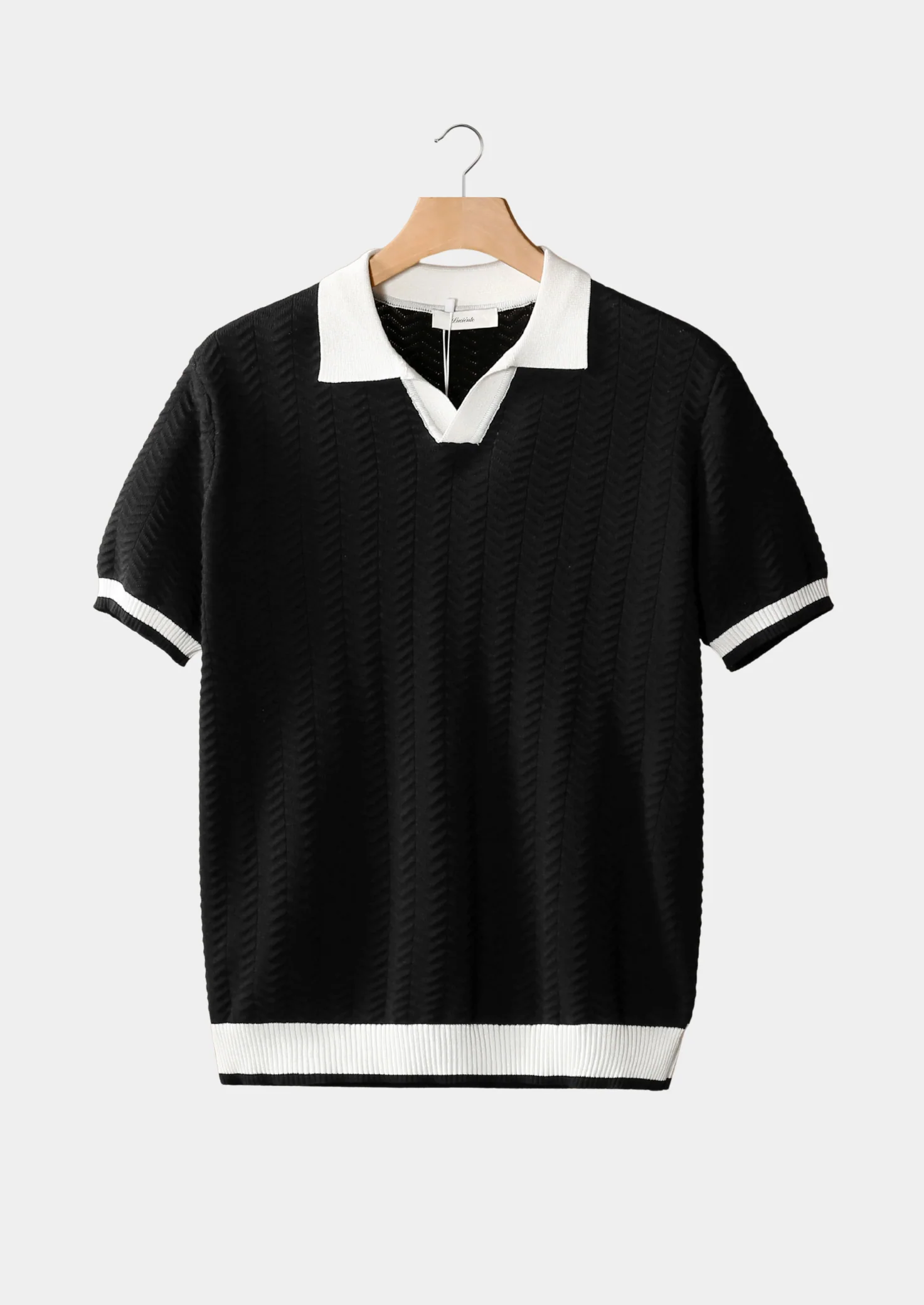 Men's Chevron Knit Contrast Tipped Polo Shirt