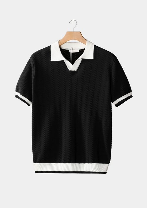 Men's Chevron Knit Contrast Tipped Polo Shirt